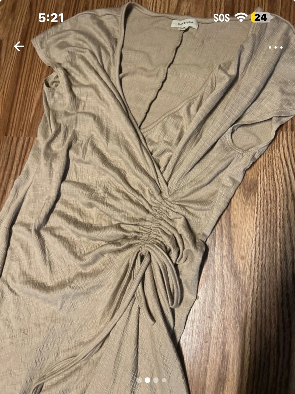 Max Studio Taupe Ruched Wrap Midi Dress